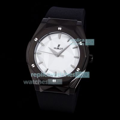 Replica Hublot Sang Bleu All Black Case White Dial 45MM Watch